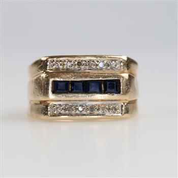 14kt Gold Blue Stone Diamond Accent Ring