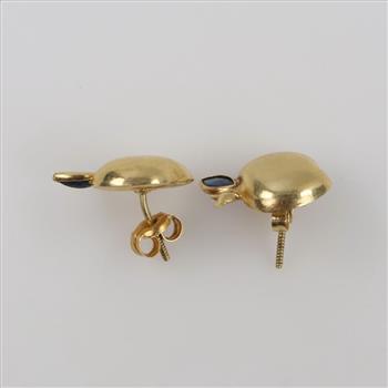 14kt Gold Blue Stone Hollow Apple Stud Earrings