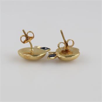 14kt Gold Blue Stone Hollow Apple Stud Earrings