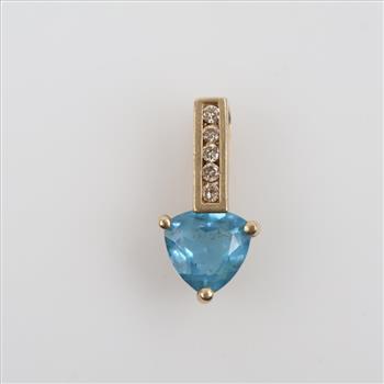 14kt Gold Blue Topaz Diamond Accent Pendant