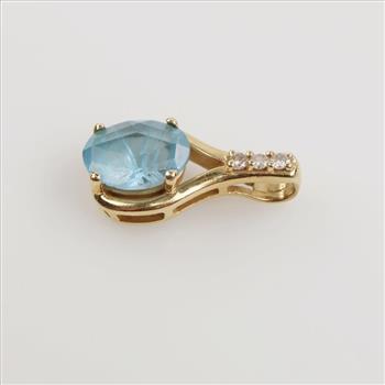 14kt Gold Blue Topaz Diamond Accent Pendant