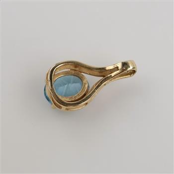 14kt Gold Blue Topaz Diamond Accent Pendant