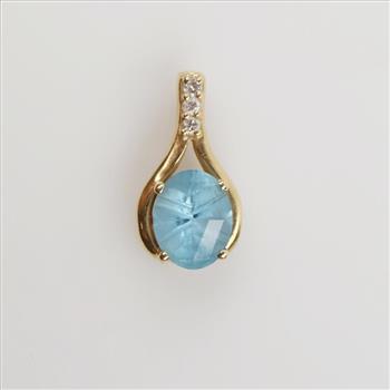 14kt Gold Blue Topaz Diamond Accent Pendant