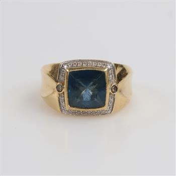 14kt Gold Blue Topaz Diamond Accent Signet Ring