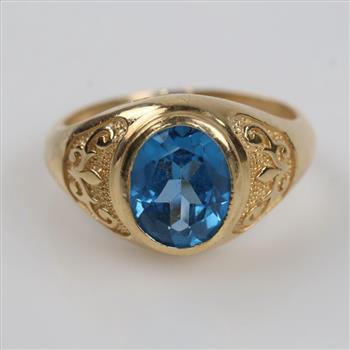 14kt Gold Blue Topaz Signet Ring