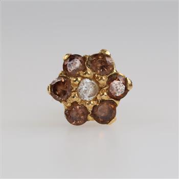 14kt Gold Brown And Clear Flower Earring
