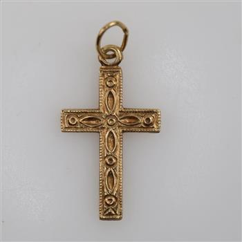 14kt Gold Carved Cross Pendant