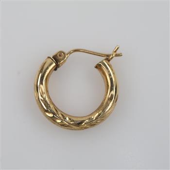 14kt Gold Carved Hollow Hoop Earring