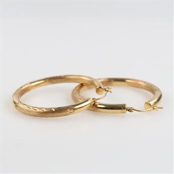 14kt Gold Carved Hollow Hoop Earrings