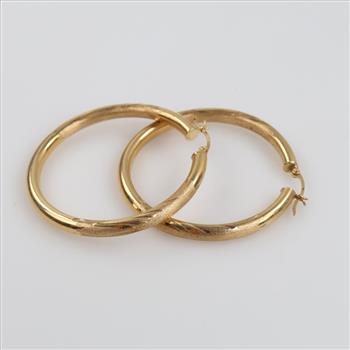 14kt Gold Carved Hollow Hoop Earrings