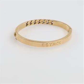 14kt Gold Center Chain Design Hinged Bangle