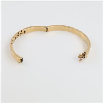 14kt Gold Center Chain Design Hinged Bangle