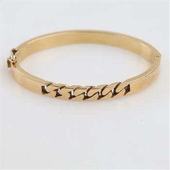 14kt Gold Center Chain Design Hinged Bangle