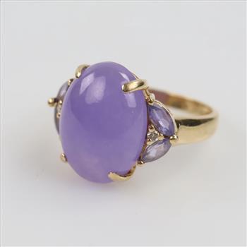 14kt Gold Chalcedony, Tanzanite, Diamond Accent Ring