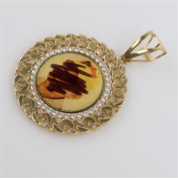 14kt Gold Circle Clear Stone Pendant