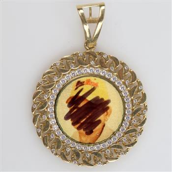 14kt Gold Circle Clear Stone Pendant