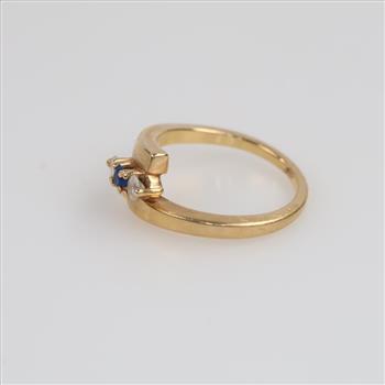 14kt Gold Clear And Blue Stone Ring