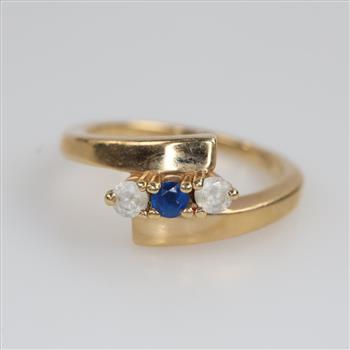 14kt Gold Clear And Blue Stone Ring