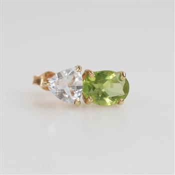 14kt Gold Clear And Green Stone Single Earring