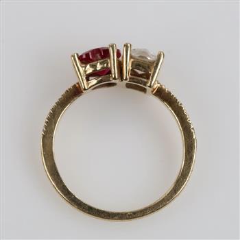 14kt Gold Clear And Red Stone Ring