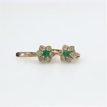 14kt Gold Clear Green Stone English Lock Earrings