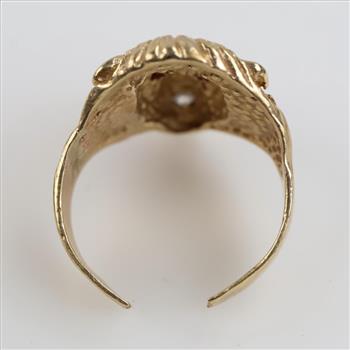 14kt Gold Clear & Pink Stone Lion Head Ring