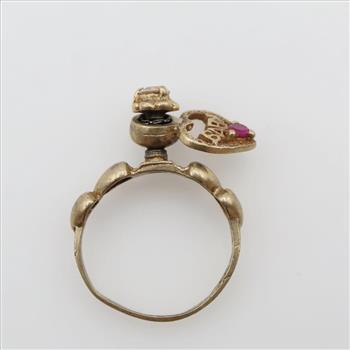 14kt Gold Clear & Red Stone 