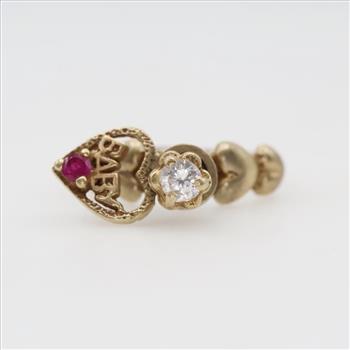 14kt Gold Clear & Red Stone 