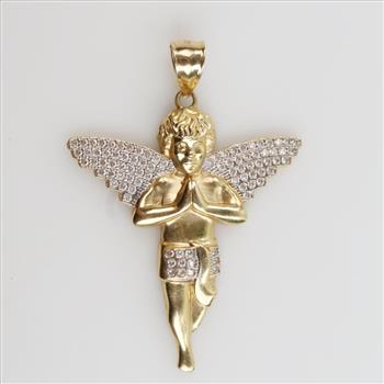 14kt Gold Clear Stone Angel Pendant