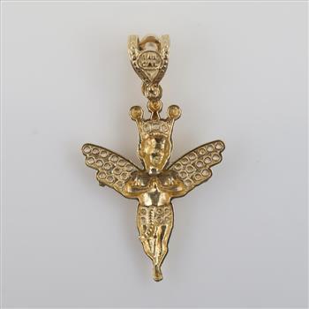 14kt Gold Clear Stone Angel Pendant