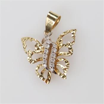 14kt Gold Clear Stone Butterfly Pendant