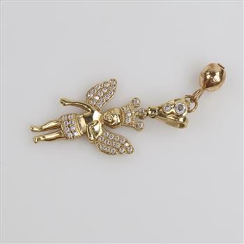 14kt Gold Clear Stone Cherub Pendant