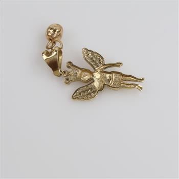14kt Gold Clear Stone Cherub Pendant