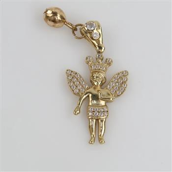 14kt Gold Clear Stone Cherub Pendant