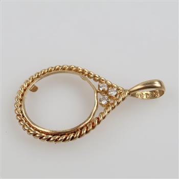 14kt Gold Clear Stone Coin Frame Pendant