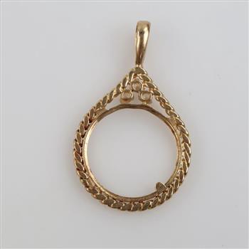 14kt Gold Clear Stone Coin Frame Pendant