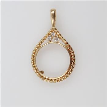 14kt Gold Clear Stone Coin Frame Pendant