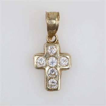 14kt Gold Clear Stone Cross Pendant