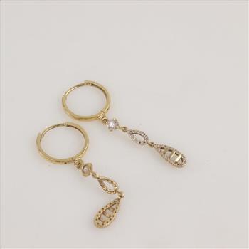 14kt Gold Clear Stone Dangle Earrings