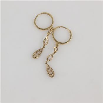 14kt Gold Clear Stone Dangle Earrings