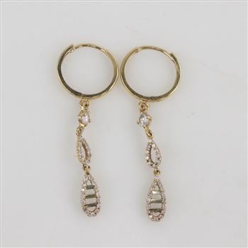 14kt Gold Clear Stone Dangle Earrings