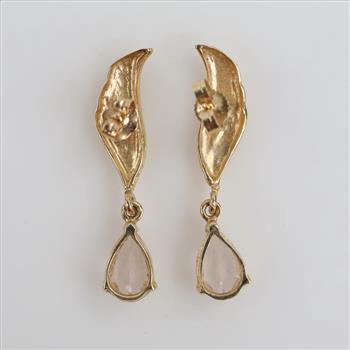 14kt Gold Clear Stone Dangle Earrings