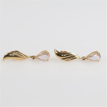 14kt Gold Clear Stone Dangle Earrings