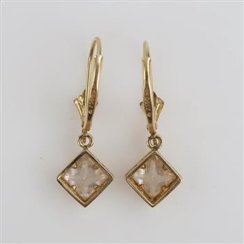 14kt Gold Clear Stone Dangle Earrings