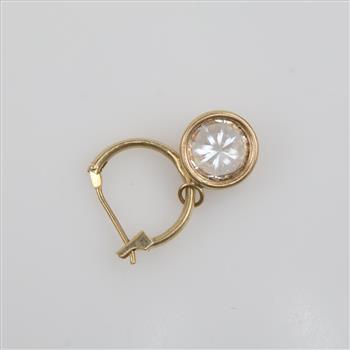 14kt Gold Clear Stone Dangle Hollow Hoop Earring