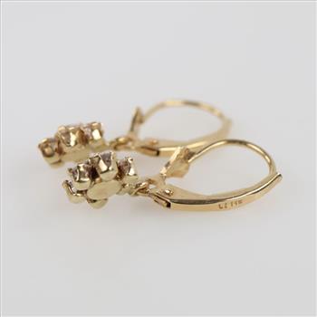 14kt Gold Clear Stone Flower Dangle Earrings