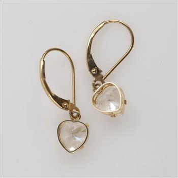 14kt Gold Clear Stone Heart Earrings