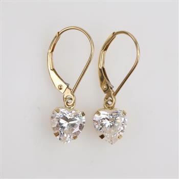 14kt Gold Clear Stone Heart Earrings