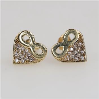 14kt Gold Clear Stone Heart Earrings