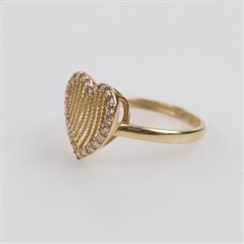 14kt Gold Clear Stone Heart Ring